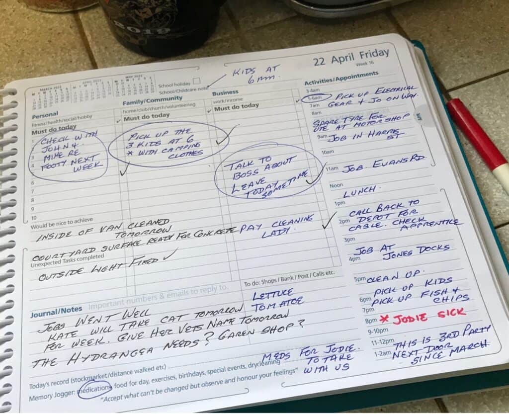 example of how a family uses this diary to organise their lives